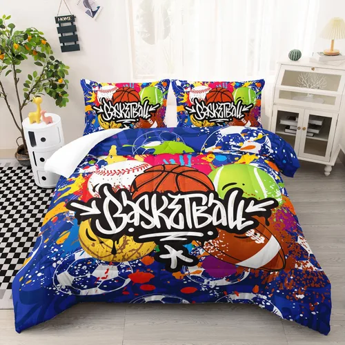 Miniatura 18 de AILONEN Juego de edredón de béisbol tamaño individual, juego de ropa de cama para niños, cama deportiva para niños en una bolsa, 1 juego de edredón