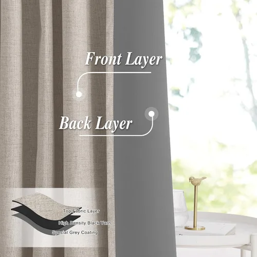 Miniatura 5 de StangH Cortinas Plisadas Completamente Opacas para Dormitorio, Cortinas de Lino Beige de 84 Pulgadas de Largo, 2 Paneles, Cortinas Térmicas