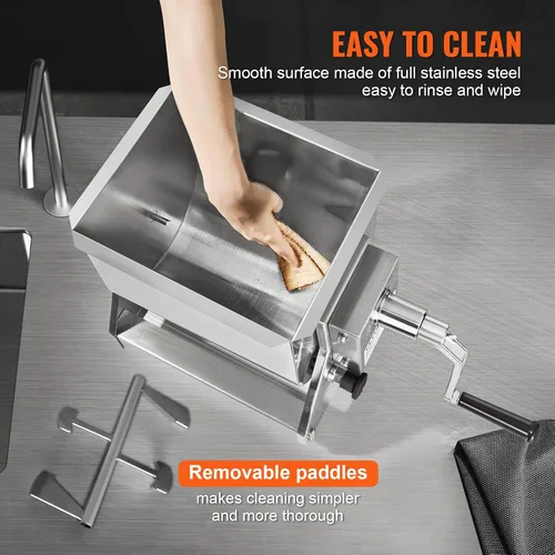 Miniatura 4 de VEVOR Mezclador manual de carne, equipo de procesamiento de carne de tanque inclinable, capacidad máxima de mezcla de carne de 15 libras, acero