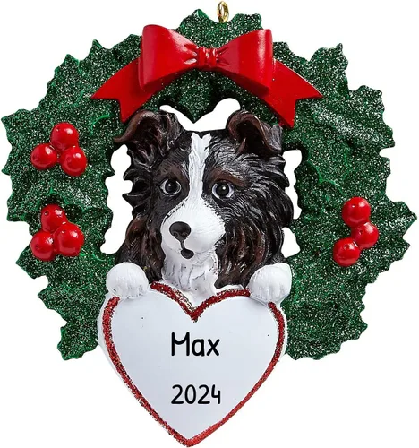 Adornos de Navidad personalizados para perros 2024 – Corona para perro, adorno de Navidad de pastor australiano, adornos de corazón, adorno de