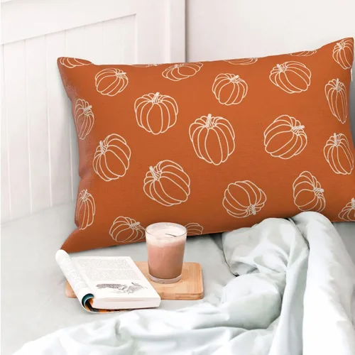 Miniatura 2 de AEIOAE - Juego de 2 fundas cuadradas de almohadones de lino para otoño con calabaza en tono naranja quemado y blanco, para decoración al aire libre