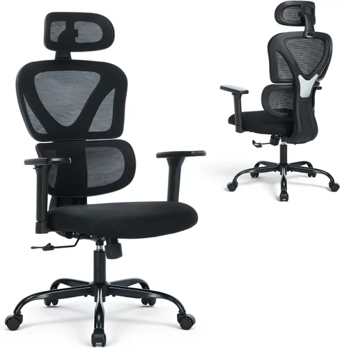 MALOL Silla de oficina ergonómica, silla de computadora de malla con respaldo alto y reposacabezas ajustables y brazos 3D, altura del respaldo,