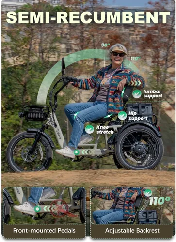 Miniatura 4 de Full Suspension Folding Electric Tricycle for Adults, Aluminum Alloy, Torque Sensor, 20MPH 100Miles 20×3 inch Fat Tire Electric Trike, 1200W 48V