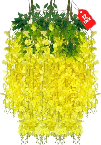 Miniatura 8 de Paquete de 12 flores colgantes de glicina rosa, flores colgantes falsas de 3.44 pies, guirnalda de glicina artificial para decoración de boda, telón