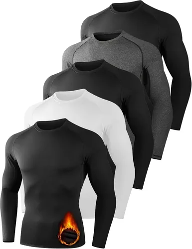 Dalavch Paquete de 5 camisas de compresión térmica para hombre, manga larga, equipo de correr, capa base para invierno y clima frío