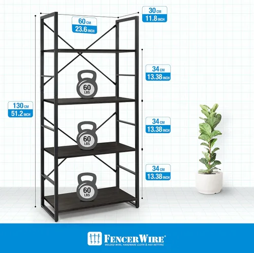 Miniatura 3 de Fencer Wire Estante de pie de 4 niveles, estantería de 24 pulgadas de ancho, organizador de almacenamiento de estantes, estantes industriales