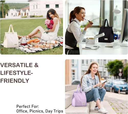 Miniatura 3 de TELLUMO Bolsa de almuerzo de corduroy para mujeres y hombres, linda bolsa de almuerzo con aislamiento y gran capacidad (7.5L), bolsa de almuerzo