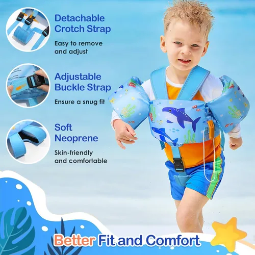Miniatura 3 de Moko Banda de natación para niños de 20-30-50 libras, bonito chaleco de natación de dibujos animados para niños pequeños, flotadores de piscina