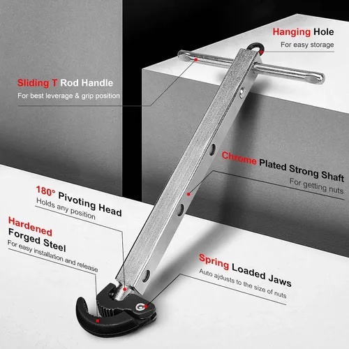 Miniatura 2 de HAUTMEC Llave telescópica para lavabo, llave de fregadero, capacidad de mandíbula de 3/8" a 1-1/4", mango extensible de 10" a 17", extractor