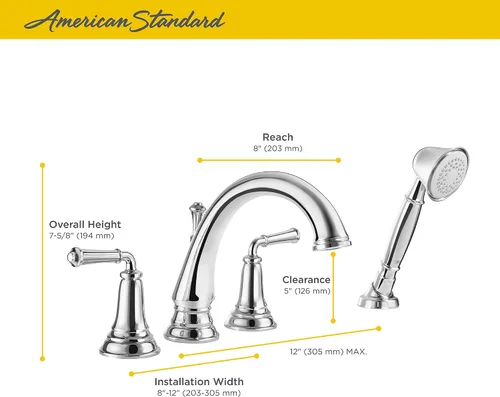 Miniatura 3 de American Standard T052901.002 Delancey Grifo de bañera romana con ducha personal, cromo pulido