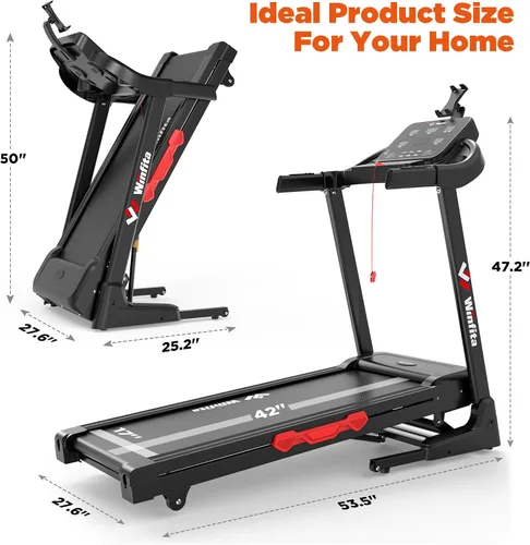 Miniatura 9 de 3.5HP Folding Treadmills for Home with Incline Optional, 300 lbs Capacity, 8.0MPH Speed, 17'' Wide Belt, App Connection, 64 Programs, BMI Detector
