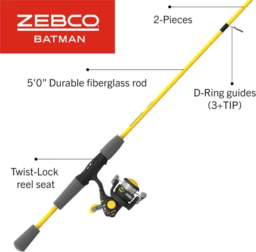 Miniatura 2 de Zebco Combo de carrete giratorio y caña de pescar juvenil, 5 pies, varilla de fibra de vidrio de 2 piezas, potencia media-ligera, acción moderada
