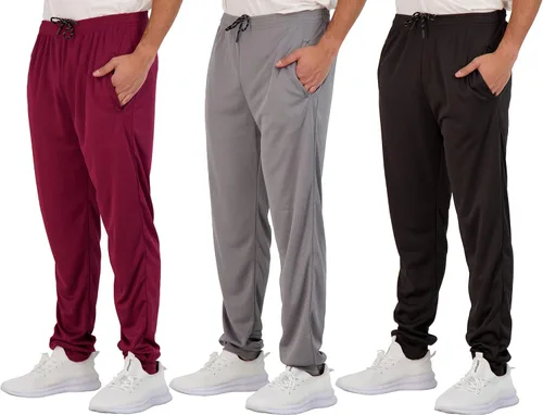 Real Essentials Paquete de 3 pantalones deportivos deportivos deportivos casuales con bolsillos para hombre