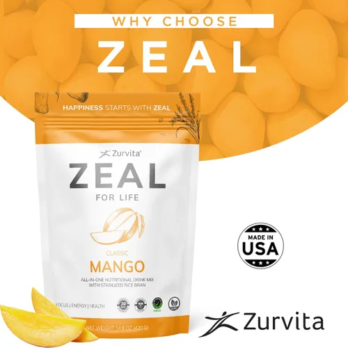 Miniatura 6 de Zurvita Zeal for Life Mezcla para Bebida de Bienestar - Sabor Mango - Sin Gluten, Vegana, con Biotina, Vitaminas B12, C, D, E, Hierro, Magnesio - 30
