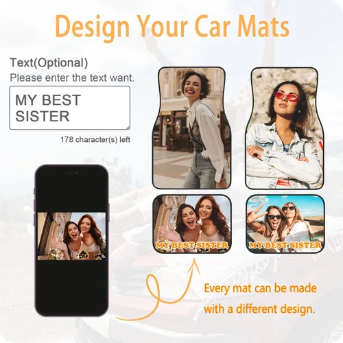 Miniatura 2 de Alfombrillas personalizadas para automóvil, 4 piezas, personalizadas, para añadir tu nombre, imagen, texto, logotipo, forros para piso de automóvil