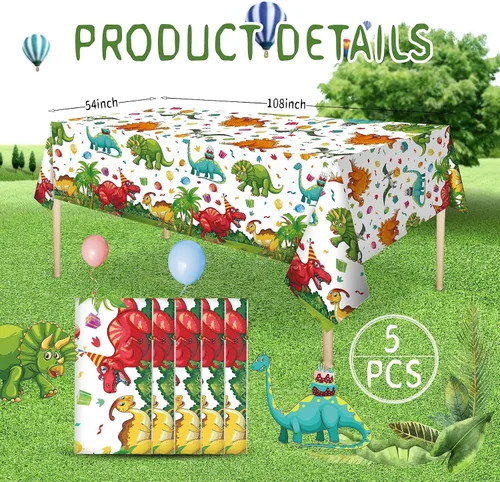 Miniatura 2 de Tegeme 1 mantel de plástico de dinosaurio para fiestas, 54 x 108 pulgadas, desechable, impermeable, con estampado de dinosaurios, para suministros