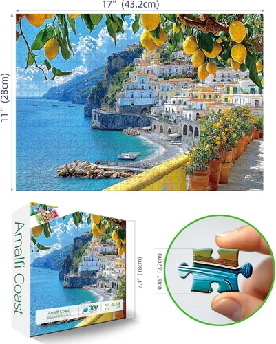 Miniatura 2 de MINIWAN Rompecabezas de 300 piezas de la Costa Amalfi, rompecabezas de alta calidad para adultos, estilo rústico, 17 x 11 pulgadas Premium Jigsaw