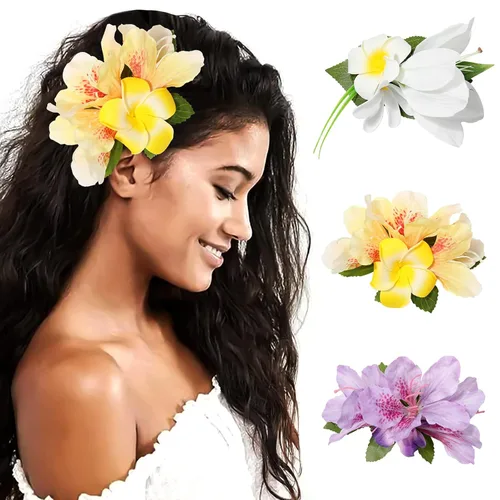 Miniatura 16 de HAIMEIKANG - Pinza para el pelo, 3 piezas de horquillas de flores hawaianas - Accesorios de cabello con flores tropicales artificiales para mujeres