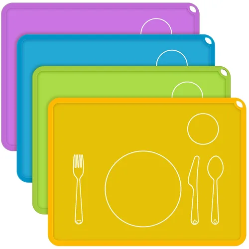 Zhehao Montessori - Juego de 4 manteles individuales de silicona antideslizantes para niños, de 16 x 12 pulgadas, tapete de comida para bebés,