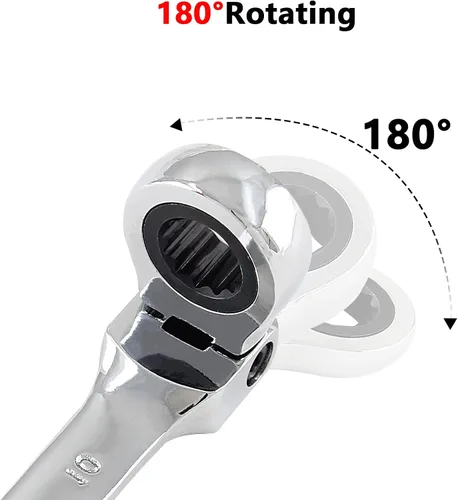 Miniatura 5 de Llave de trinquete de cabeza flexible de 0.394 in y 12 puntos, llave de trinquete métrica con 72 dientes y movimiento de 5° para espacio reducido, 1