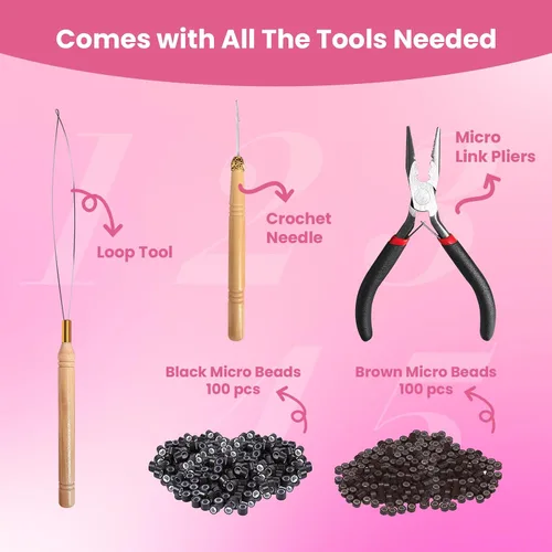 Miniatura 4 de NIACONN Kit de extensiones de oropel con purpurina de 18 colores con herramientas y cuentas, 48 pulgadas, mechones de tracción brillantes de hadas