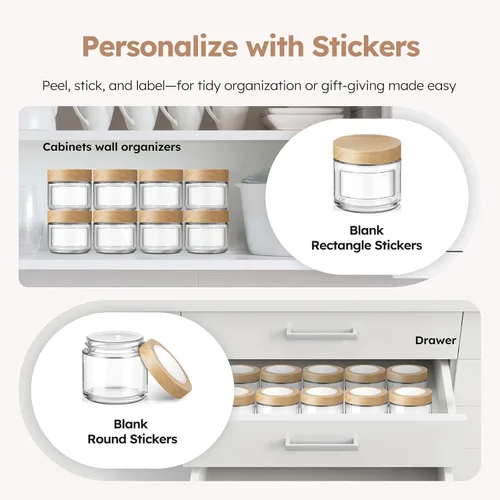 Miniatura 5 de 2 OZ Glass Jars with Lids, 24 Pack Small Glass Containers with Plastic Woodgrain Lids & Inner Liners, Reusable Travel Containers for Creams, Makeup