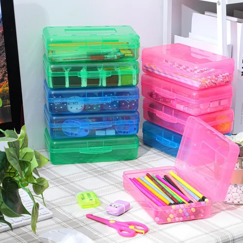 Miniatura 4 de Fainne 24 unidades de cajas de lápices para la escuela, caja de lápices de plástico transparente grande, caja de crayones de plástico a granel
