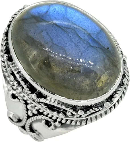 YoTreasure Anillo de labradorita en negrita de 0.591 x 0.787in, plata de ley 925, joyería de piedras preciosas, Metal Piedra preciosa Metal,
