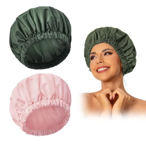 Miniatura 16 de Gorro de ducha reutilizable para mujer, grande, impermeable, lavable, banda elástica, accesorios de baño, sombrero para cabello largo, trenzas Beige