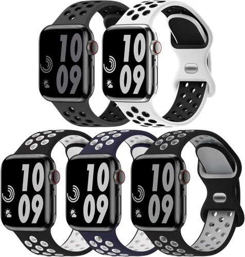 Miniatura 27 de 5 Pack de Correas Deportivas Compatibles con Apple Watch de 44mm 45mm 46mm 42mm 41mm 40mm 38mm 49mm para Hombres Mujeres, Correa de Muñeca