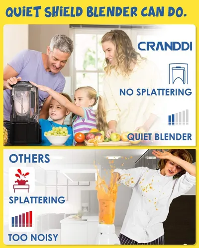 Miniatura 2 de CRANDDI Licuadora comercial silenciosa con escudo insonorizado, licuadoras profesionales de 2200 vatios para cocina con tarro de 80 onzas y Negro