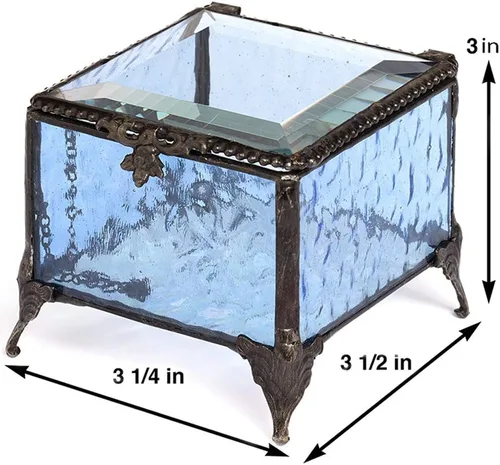 Miniatura 5 de Caja de cristal azul personalizada, vitrina decorativa para tocador, organizador de joyas, regalo de recuerdo para ella, niña, mujer, decoración