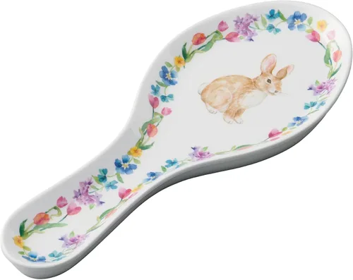 UP ware - Soporte para cuchara de melamina con diseño floral de conejito para estufa, encimera de cocina y mesa de comedor, 9.625 pulgadas,