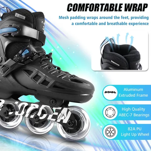 Miniatura 2 de Patines en línea para niños y niñas, 4 tamaños ajustables con ruedas en línea y ruedas completamente iluminadas para mujeres y hombres, carcasa Azul