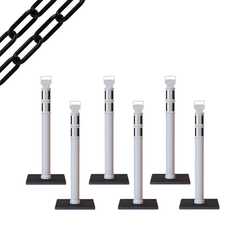 Miniatura 45 de Trafford Industrial - Paquete de 6 postes de delineador de 45 pulgadas, collares reflectantes de 3 pulgadas, base de goma de 10 libras