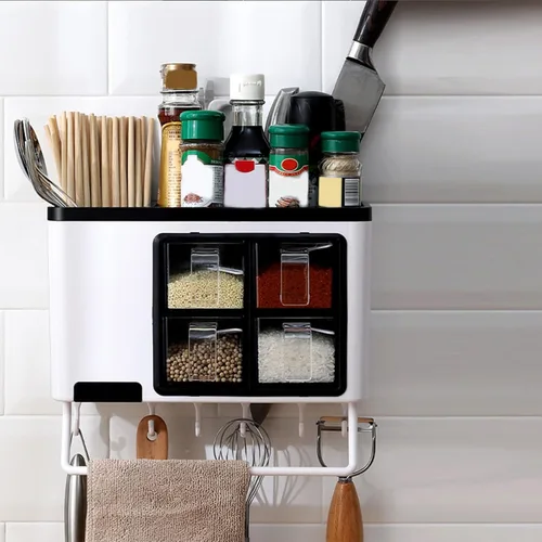Miniatura 6 de Dxcaicc Caja multifuncional de condimentos de cocina, caja de almacenamiento de cuchara, tarro de cepillo de cocina, organizador de cocina 4 en 1