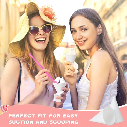 Miniatura 7 de Eaasty 200 tazas de cono de nieve y pajitas, cucharas de 4.5 onzas, popotes de papel desechables, cuchara de paja para aguanieve, helado afeitado
