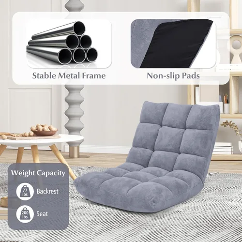 Miniatura 6 de Sofá de suelo de 14 posiciones, sofá plegable para juegos, cojines cómodos y marco de acero de estudio, cama ajustable en ángulo, sofá reclinable
