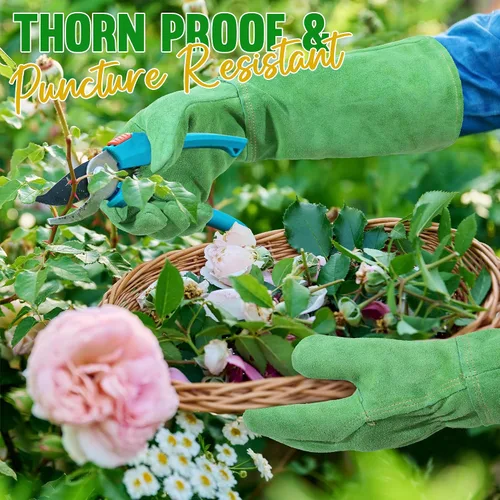 Miniatura 3 de HANDLANDY Guantes de jardinería de cuero, guantes largos a prueba de espinas, guantes de jardín resistentes, longitud al codo, guantes de poda
