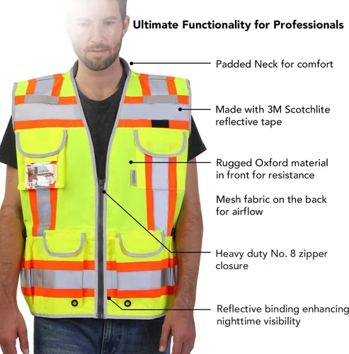 Miniatura 3 de Dib Safety Chaleco Reflectante de Servicio Pesado, Chaleco de Ingeniero de Alta Visibilidad de Dos Tonos, Fabricado con Cinta 3M, Cuello Acolchado