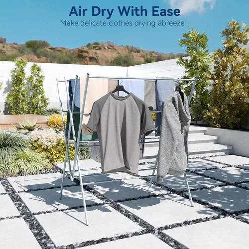 Miniatura 5 de Whitmor Tendedero plegable para ropa, 12 barras de metal para colgar ropa, uso en interiores y exteriores, 36.2 pulgadas de profundidad x 30.3