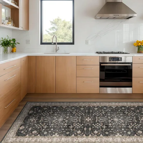 Miniatura 159 de Alfombra Boho Negra para Sala de Estar - Alfombra de Área Lavable de 10x14 Pies, Alfombras de Comedor para Debajo de la Mesa, Alfombra Suave de Pelo