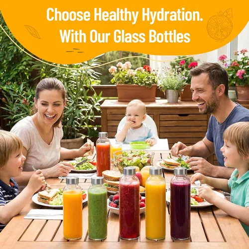 Miniatura 6 de Luxfuel Botellas de vidrio transparente de 24 onzas con tapas, botellas de agua de vidrio reutilizables con tapa de acero inoxidable para jugos