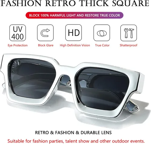 Miniatura 168 de AIEYEZO Gafas de sol cuadradas para mujeres y hombres, gafas de sol cuadradas con montura gruesa, estilo de diseñador simple