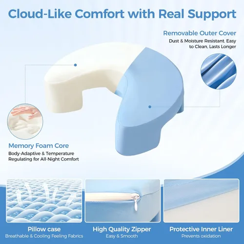 Miniatura 3 de Almohada de espuma viscoelástica para dormir de lado, alivio del dolor de hombro, cojín ergonómico de apoyo cervical