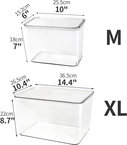 Miniatura 6 de Juego de cubos de almacenamiento de plástico con tapa, organizador de cesta de escritorio transparente, contenedor de cocina, ropa, armario, estante