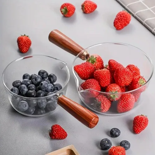 Miniatura 8 de Cacerola de vidrio transparente, resistente al calor, mini olla a fuego lento con mango de madera, juego de utensilios de cocina de vidrio