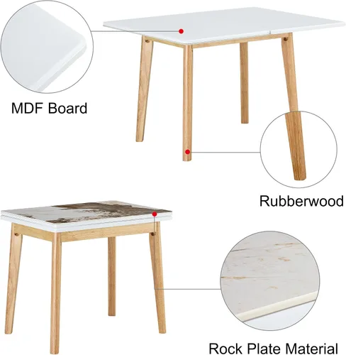 Miniatura 7 de Mesa de piedra sinterizada de imitación mármol blanco con patas de madera de goma, escritorio plegable para computadora, escritorio de oficina