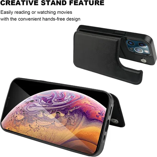 Miniatura 5 de ONETOP - Funda tipo cartera compatible con iPhone 13 Pro con soporte para tarjetas, funda de piel sintética con ranuras para tarjetas, doble cierre