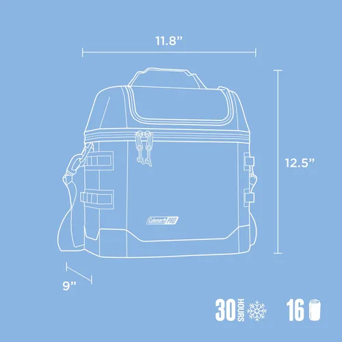 Miniatura 7 de Bolsa para almuerzo premium Coleman Pro de 16 latas con nevera blanda, tapa y cuerpo completamente aislados, mantiene el frío hasta 30 horas, ideal